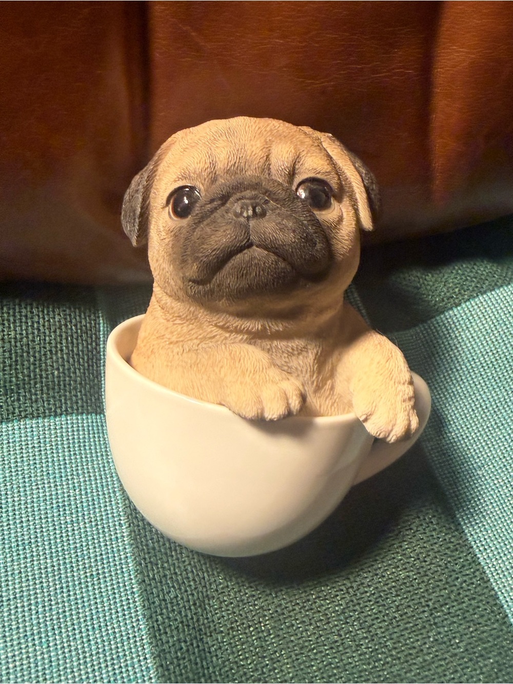 Cute Pug Figurine in White Cup